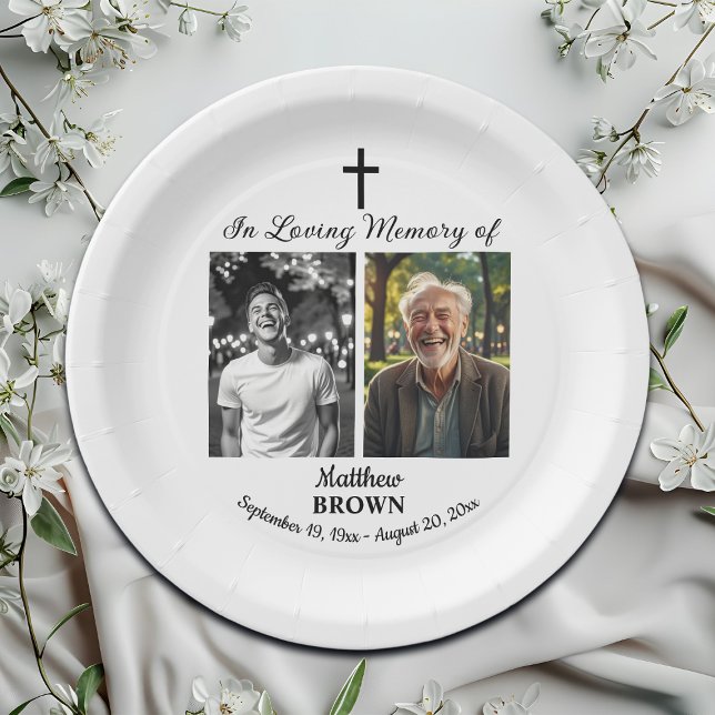 Celebration Of Life 2 Photos Funeral White Paper Plate (Creator Uploaded)