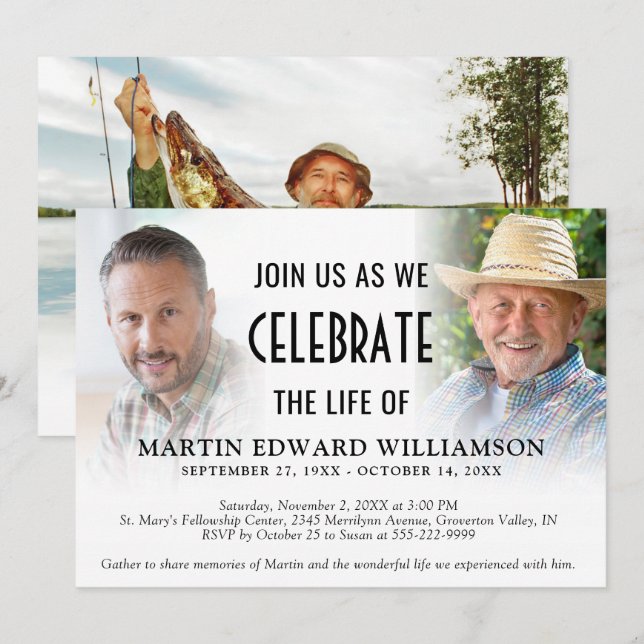 Celebration of Life 3 Photos Memorial Invitation (Front/Back)