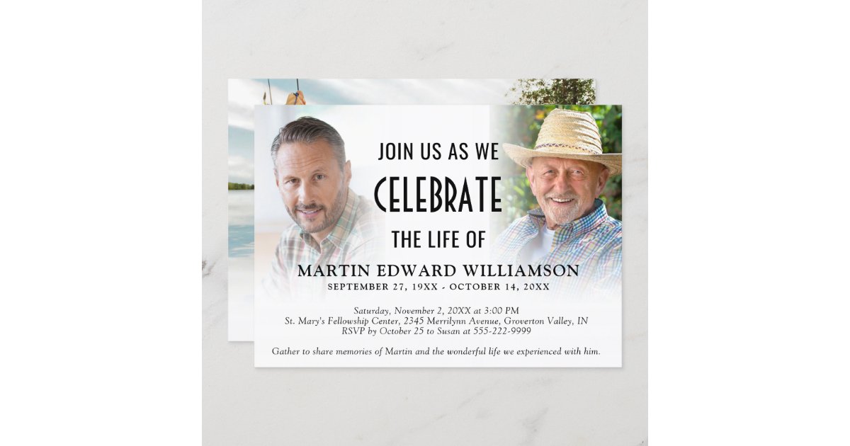 Celebration of Life 3 Photos Memorial Invitation Zazzle