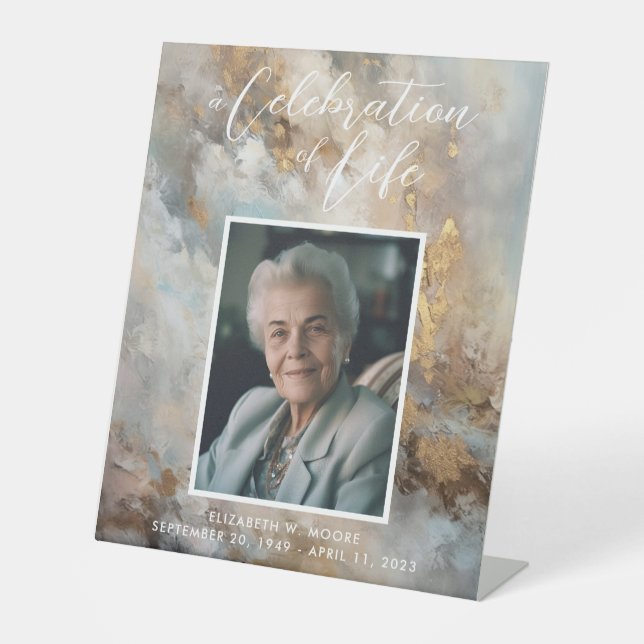 Celebration of Life Abstract Painting Funeral Pedestal Sign (Front)