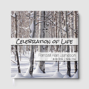 Celebration of Life Aspens In Snow Memorial Custom Guest Book