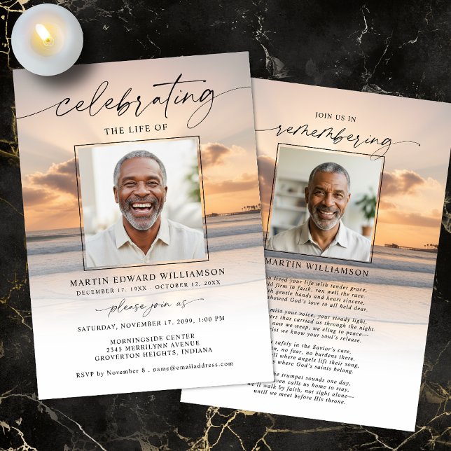 Celebration of Life Beach Sunset Photo Invitation (Creator Uploaded)