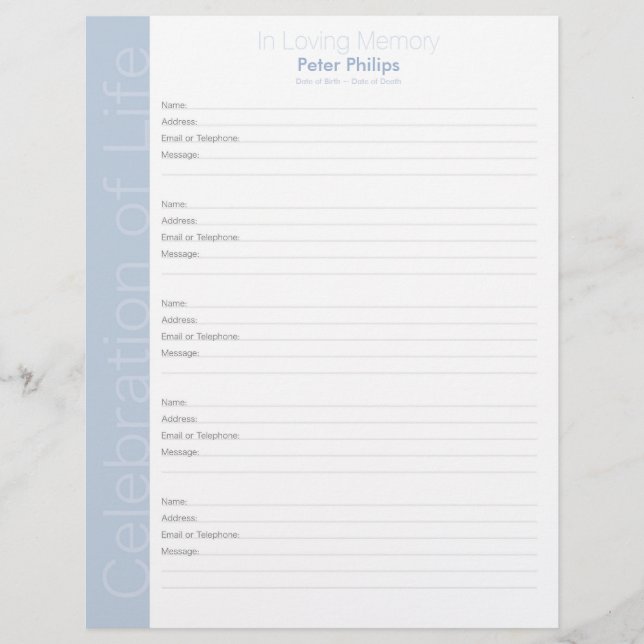 Celebration of Life Binders Filler page white blue (Front)