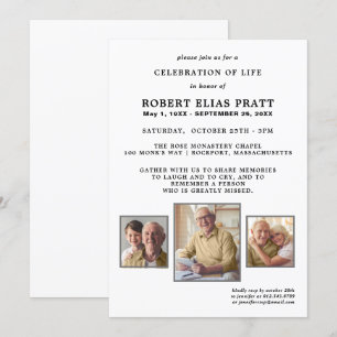 Celebration of Life Black White 3 Photo Invitation