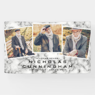 Celebration of Life Black White Marble Three Photo Banner