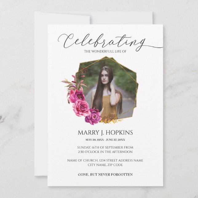 Celebration of Life Blossom Geometric Frame Photo Invitation (Front)