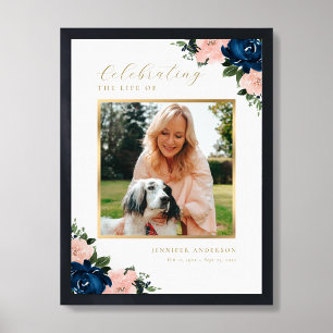Celebration of Life Blue Floral Photo Welcome Sign