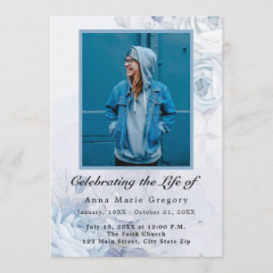 Celebration of Life Blue Photo Elegant Floral Program