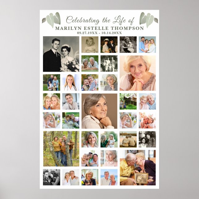 Celebration of Life Botanical 33 Photo Collage Poster (Front)