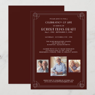 Celebration of Life Burgundy Red White 3 Photo Invitation