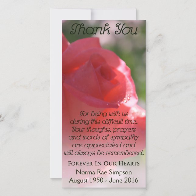 Celebration of Life Card, Coral Rose Memorial Card (Front)