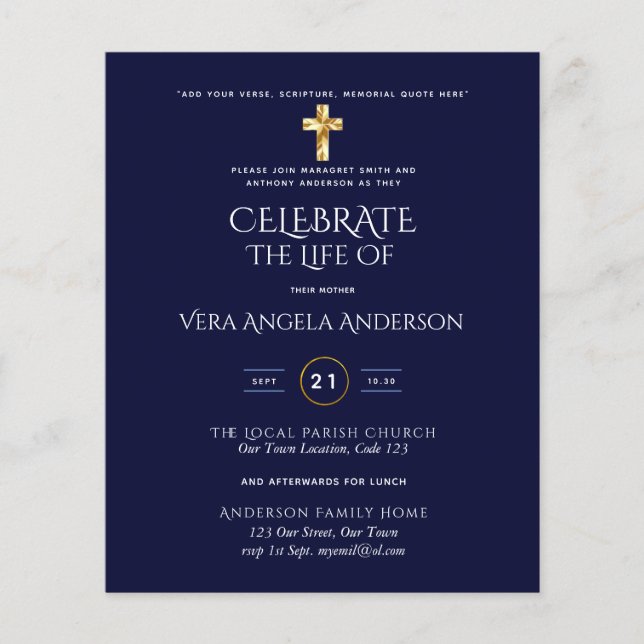 Celebration of Life Catholic Funeral Memorial Inv. (Front)