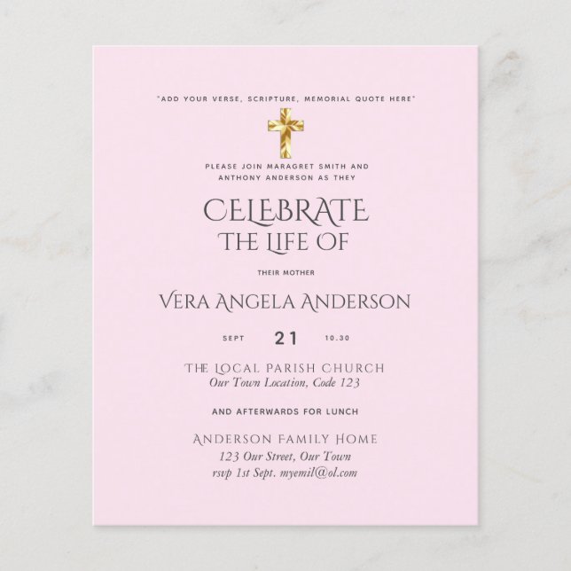 Celebration of Life Catholic Funeral Memorial Inv. (Front)