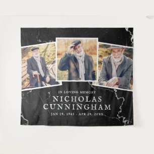 Celebration of Life Dark Marble Stone Three Photo Tapestry