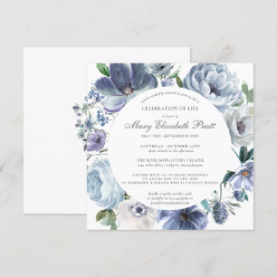 Celebration of Life Dusty Blue and White Floral In Invitation