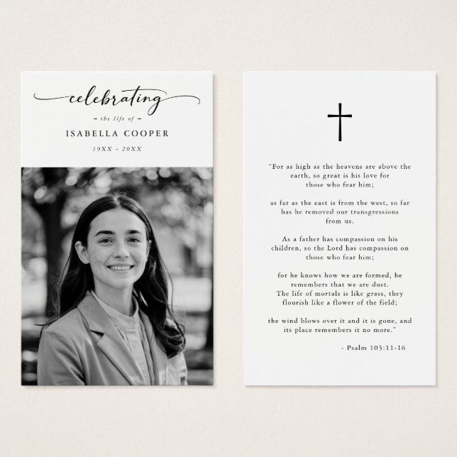 Celebration of Life Elegant Funeral Prayer Card (Front & Back)