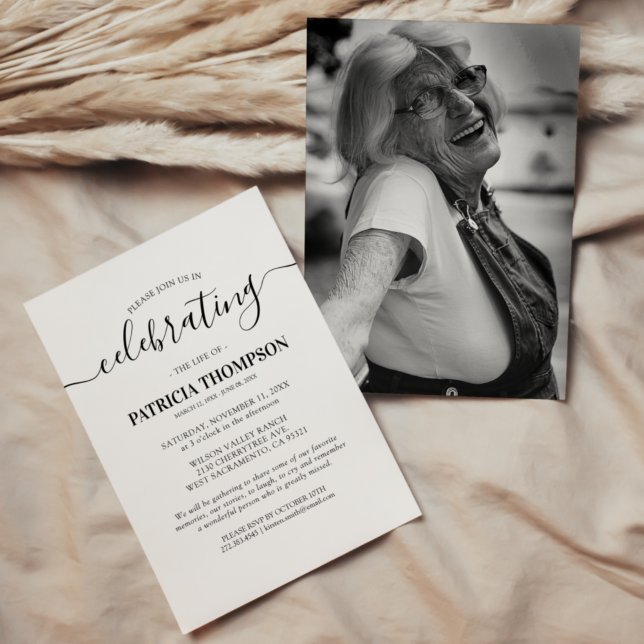 Celebration of Life Elegant Photo Funeral Invitation (Creator Uploaded)