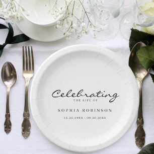 Celebration of Life Elegant Script Funeral Paper Plate