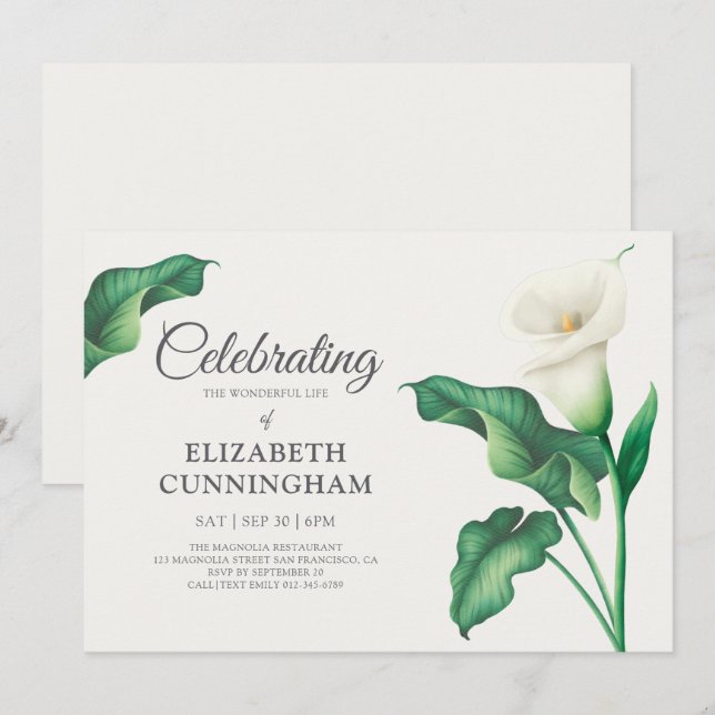 Celebration of Life Floral Flower Botanicals Invitation (Front/Back)