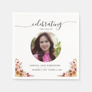 Celebration of Life Floral Memorial Funeral Photo  Napkin