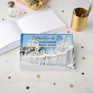Celebration Of Life Fresh Winter Snow Ski Fence Guest Book