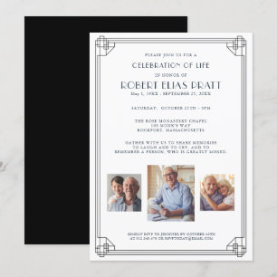 Celebration of Life Funeral Black White 3 Photo Invitation