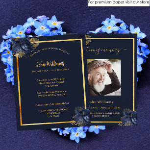 Celebration of life funeral blue photo invitation
