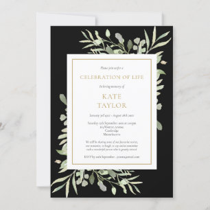 Celebration of Life Funeral Gold Black Photo  Invitation
