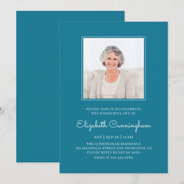 Celebration of Life Funeral Memorial Classic Photo Invitation (Front/Back)