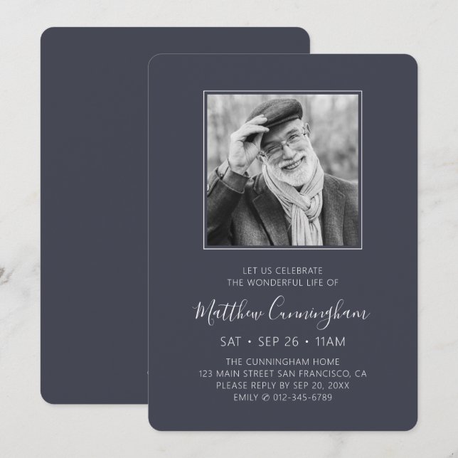 Celebration of Life Funeral Memorial Modern Photo Invitation (Front/Back)