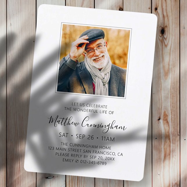 Celebration of Life Funeral Memorial Modern Photo Invitation (Creator Uploaded)