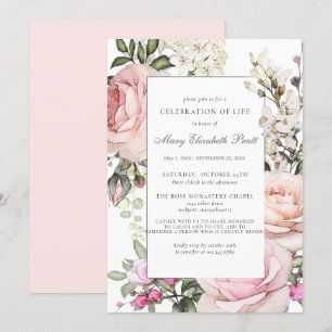 Celebration of Life Funeral Memorial Pink Floral I Invitation