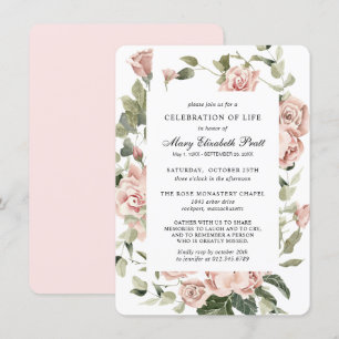 Celebration of Life Funeral Memorial Pink Floral Invitation