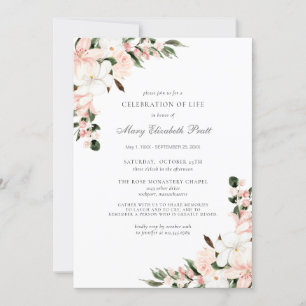 Celebration of Life Funeral Memorial Pink Floral Invitation