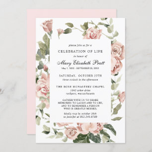 Celebration of Life Funeral Memorial Pink Floral Invitation