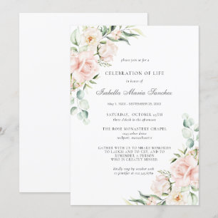 Celebration of Life Funeral Memorial Pink Floral Invitation