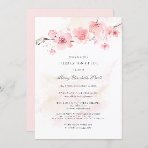 Celebration of Life Funeral Memorial Pink Floral Invitation