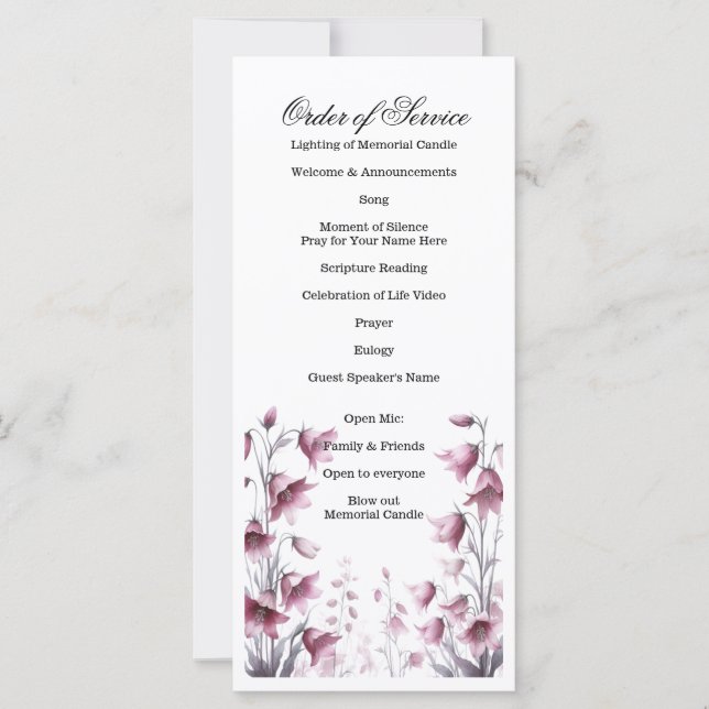 Celebration of Life, Funeral, Memorial Service  (Front)