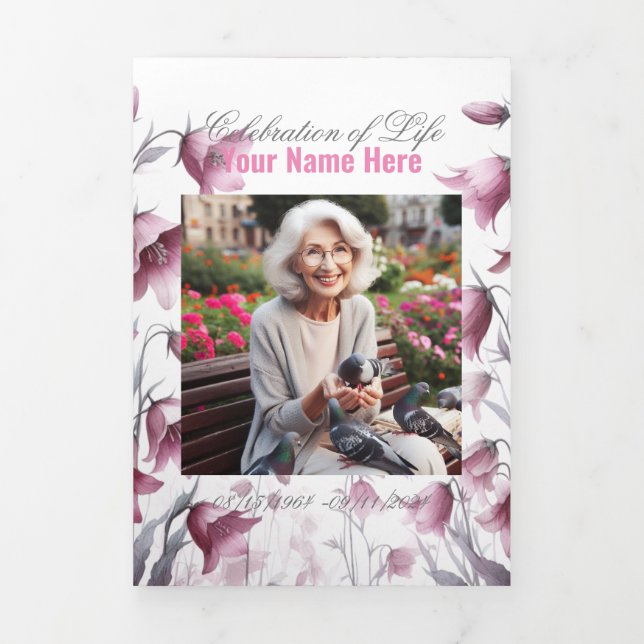 Celebration of Life Funeral Memorial Service Tri-Fold Announcement (Cover)