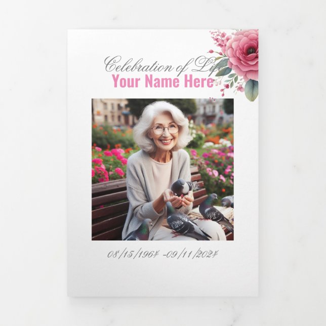 Celebration of Life Funeral Memorial Service Tri-Fold Announcement (Cover)