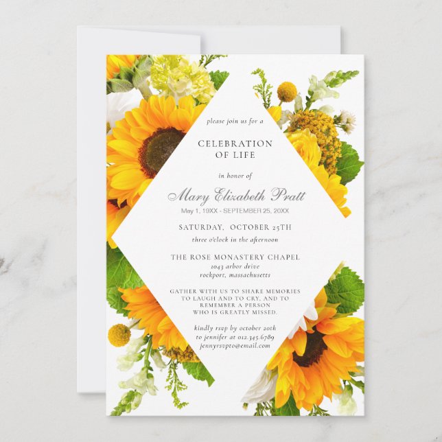 Celebration of Life Funeral Memorial Sunflowers Invitation (Front)