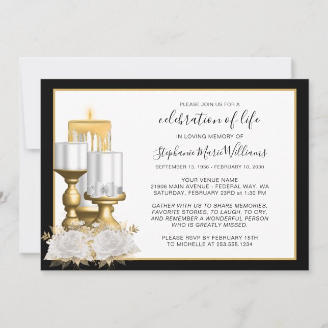 Celebration of Life Funeral Memorial White Candle Invitation (Front)
