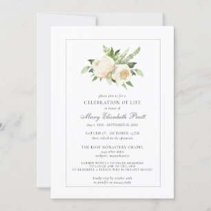 Celebration of Life Funeral Memorial White Floral Invitation