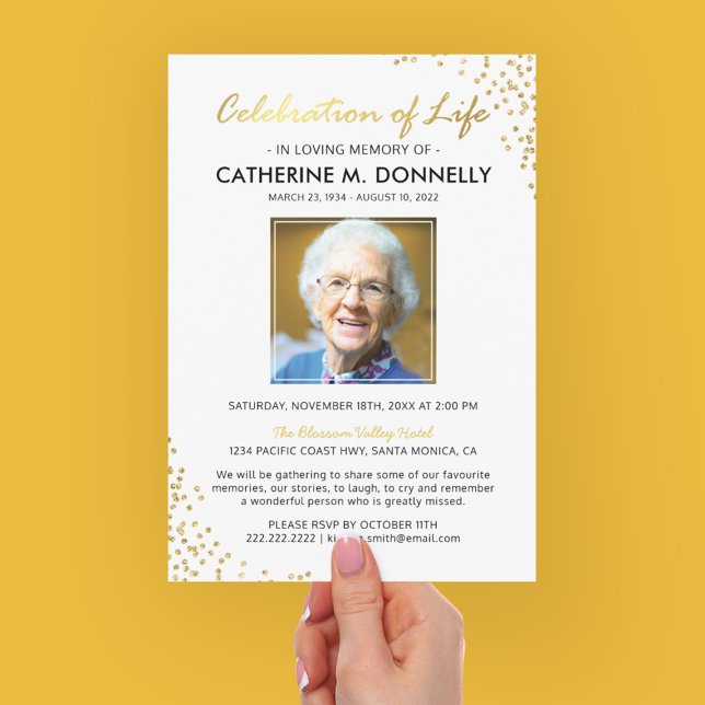 Celebration of Life | Funeral Memorial White Gold Invitation (Creator Uploaded)