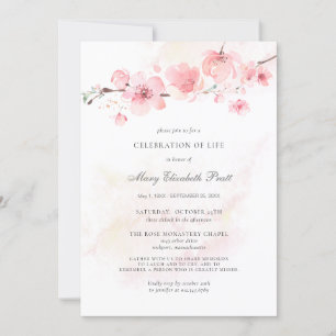 Celebration of Life Funeral Photo Pink Floral Invi Invitation