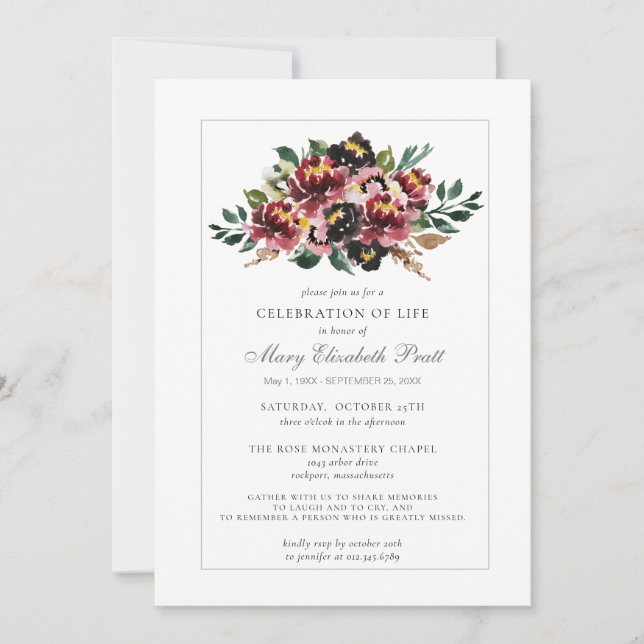 Celebration of Life Funeral Purple Pink Floral Invitation (Front)