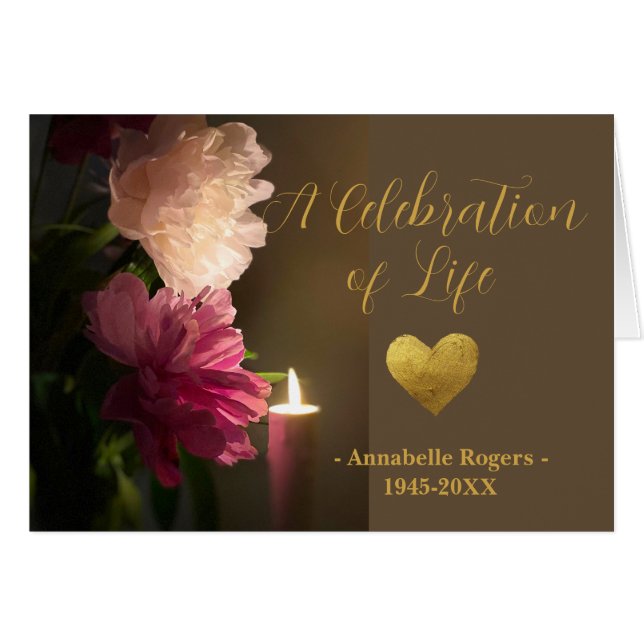 Celebration of Life Golden Heart and Peonies (Front Horizontal)