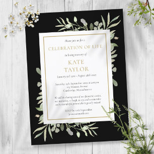 Celebration of Life Greenery Black Invitation