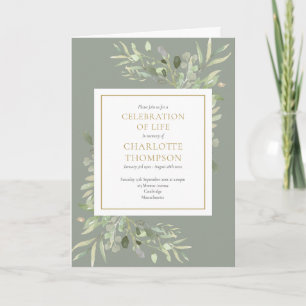 Celebration of Life Greenery Floral Funeral Folded Invitation
