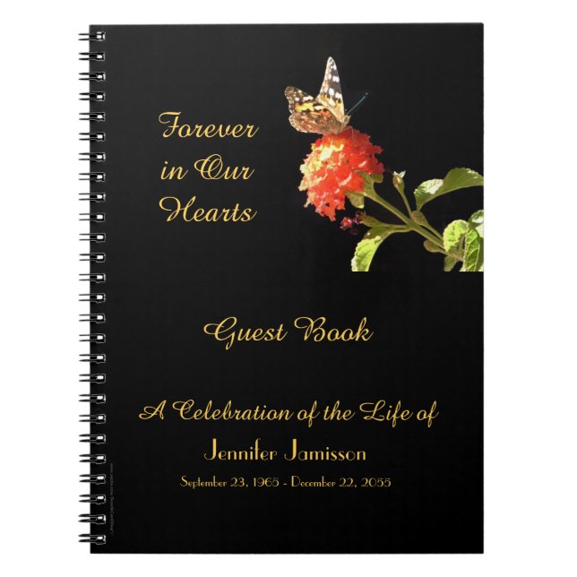 Celebration of Life Guest Book Butterfly on Flower (Front)